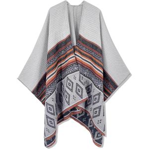 imageMoss Rose Womens Printed Tassel Open front Poncho Cape Wrap ShawlG Gyey