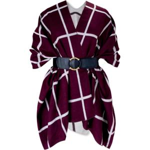 imageMoss Rose Womens Shawl Wrap Poncho Ruana Cape Open Front Cardigan Shawls for Fall WinterA Wine and White With Belt