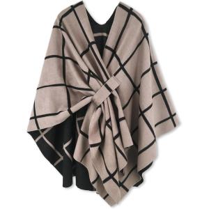 imageMoss Rose Womens Shawl Wrap Poncho Ruana Cape Open Front Cardigan Shawls for Fall WinterAz Black and Khaki