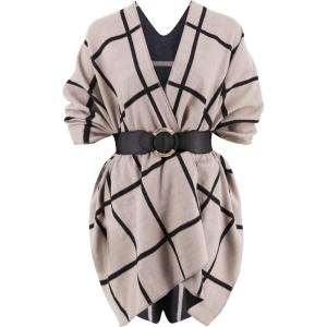 imageMoss Rose Womens Shawl Wrap Poncho Ruana Cape Open Front Cardigan Shawls for Fall WinterAz Black and Khaki With Belt