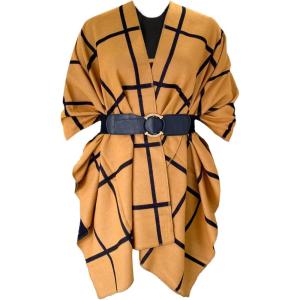 imageMoss Rose Womens Shawl Wrap Poncho Ruana Cape Open Front Cardigan Shawls for Fall WinterAz Black and Sandstone With Belt1