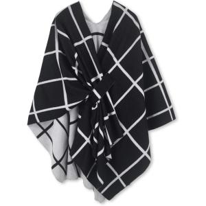 imageMoss Rose Womens Shawl Wrap Poncho Ruana Cape Open Front Cardigan Shawls for Fall WinterAz Black and White