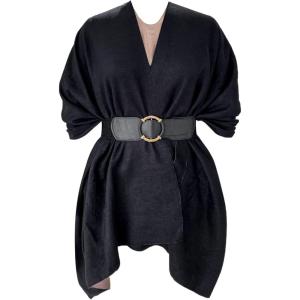 imageMoss Rose Womens Shawl Wrap Poncho Ruana Cape Open Front Cardigan Shawls for Fall WinterAz Tortilla Black With Belt