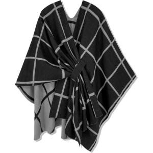 imageMoss Rose Womens Shawl Wrap Poncho Ruana Cape Open Front Cardigan Shawls for Fall WinterBlack Plaid