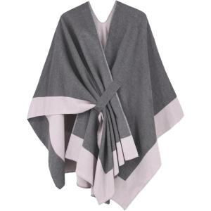 imageMoss Rose Womens Shawl Wrap Poncho Ruana Cape Open Front Cardigan Shawls for Fall WinterGreypink