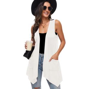 imageMoss Rose Womens Sleeveless Cardigan Vest Draped Open Front Cardigans Asymmetric HemCream
