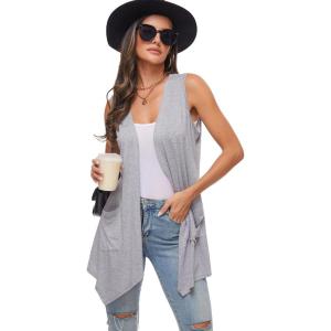 imageMoss Rose Womens Sleeveless Cardigan Vest Draped Open Front Cardigans Asymmetric HemGrey