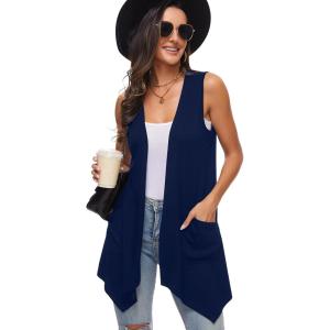 imageMoss Rose Womens Sleeveless Cardigan Vest Draped Open Front Cardigans Asymmetric HemNavy