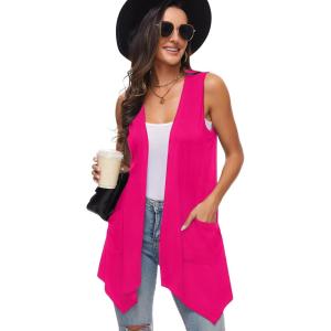 imageMoss Rose Womens Sleeveless Cardigan Vest Draped Open Front Cardigans Asymmetric HemRose Red