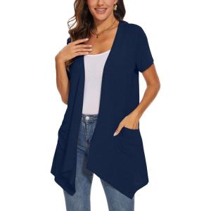 imageMoss Rose Womens Sleeveless Cardigan Vest Draped Open Front Cardigans Asymmetric HemZnavy