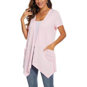 imageMoss Rose Womens Sleeveless Cardigan Vest Draped Open Front Cardigans Asymmetric HemZpink