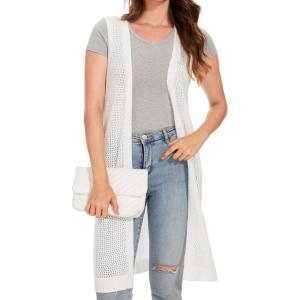 imageMoss Rose Womens Sleeveless Cardigans Vests Long Open Front Hollow Crochet Cardigan Sweater Duster VestBeige White