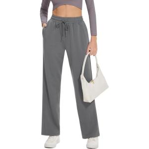 imageMoss Rose Womens Straight Leg Casual Sweatpants Elastic Waisted Workout Pants with PocketsGrey