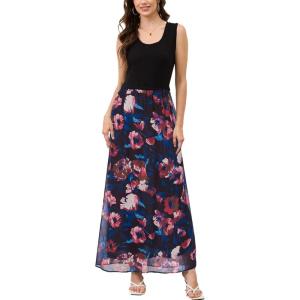 imageMoss Rose Womens Summer Dress Sleeveless Maxi Dresses Empire Waist Floral Print Casual Long DressBlackfloral 1