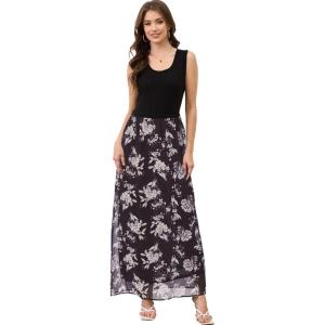 imageMoss Rose Womens Summer Dress Sleeveless Maxi Dresses Empire Waist Floral Print Casual Long DressBlackfloral 3