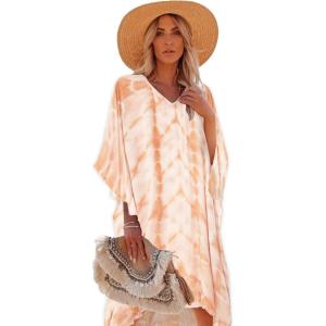 imageMoss Rose Womens Swimsuit Cover up Beach Kaftan for Bathing Suit with Floral PatternA Orange
