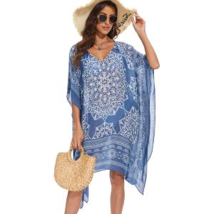 imageMoss Rose Womens Swimsuit Cover up Beach Kaftan for Bathing Suit with Floral PatternAb Blue
