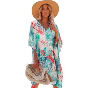 imageMoss Rose Womens Swimsuit Cover up Beach Kaftan for Bathing Suit with Floral PatternB Green