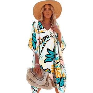 imageMoss Rose Womens Swimsuit Cover up Beach Kaftan for Bathing Suit with Floral PatternB Multicoloured