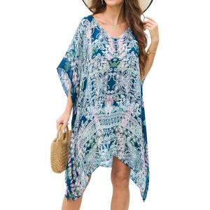 imageMoss Rose Womens Swimsuit Cover up Beach Kaftan for Bathing Suit with Floral PatternE Black Green Tropical