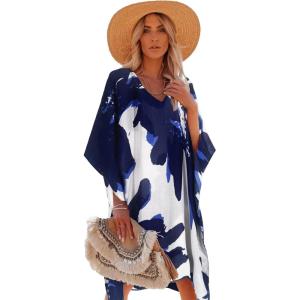 imageMoss Rose Womens Swimsuit Cover up Beach Kaftan for Bathing Suit with Floral PatternE Blue Flower