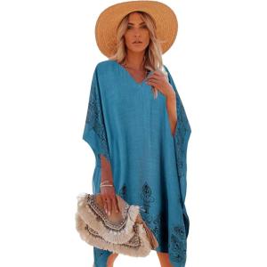 imageMoss Rose Womens Swimsuit Cover up Beach Kaftan for Bathing Suit with Floral PatternE Blue Print