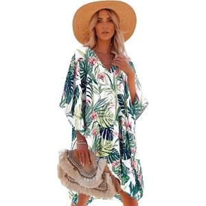 imageMoss Rose Womens Swimsuit Cover up Beach Kaftan for Bathing Suit with Floral PatternE Leaves