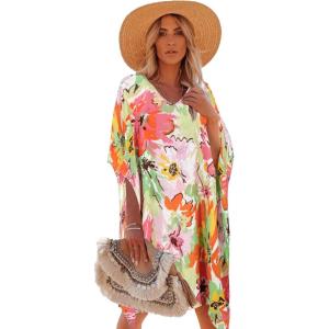 imageMoss Rose Womens Swimsuit Cover up Beach Kaftan for Bathing Suit with Floral PatternE Navy Blue Print