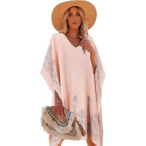 imageMoss Rose Womens Swimsuit Cover up Beach Kaftan for Bathing Suit with Floral PatternE Pink