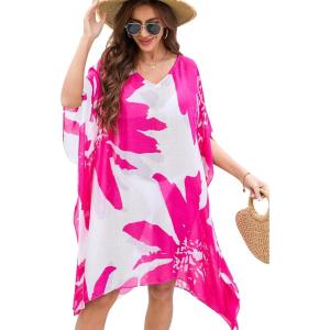 imageMoss Rose Womens Swimsuit Cover up Beach Kaftan for Bathing Suit with Floral PatternE Purple