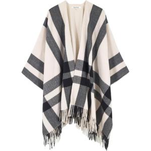 imageMoss Rose Womens Travel Plaid Shawl Wrap Open Front Poncho Cape for Fall WinterB Beige Check