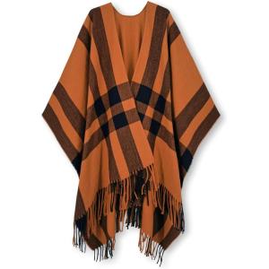 imageMoss Rose Womens Travel Plaid Shawl Wrap Open Front Poncho Cape for Fall WinterB Brown