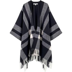 imageMoss Rose Womens Travel Plaid Shawl Wrap Open Front Poncho Cape for Fall WinterB Midnight Beige
