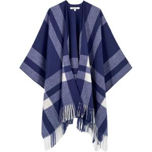 imageMoss Rose Womens Travel Plaid Shawl Wrap Open Front Poncho Cape for Fall WinterB Navy Blue