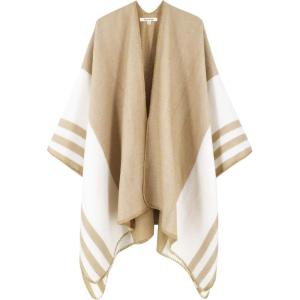 imageMoss Rose Womens Travel Plaid Shawl Wrap Open Front Poncho Cape for Fall WinterC Latte