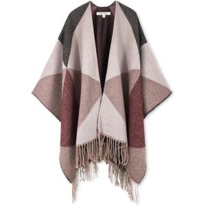 imageMoss Rose Womens Travel Plaid Shawl Wrap Open Front Poncho Cape for Fall WinterD Maroon Triangle
