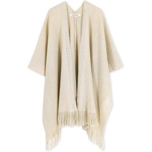 imageMoss Rose Womens Travel Plaid Shawl Wrap Open Front Poncho Cape for Fall WinterE Beige Rivets