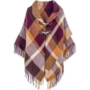 imageMoss Rose Womens Travel Plaid Shawl Wrap Open Front Poncho Cape for Fall WinterFs Deep Crimson