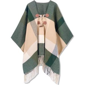 imageMoss Rose Womens Travel Plaid Shawl Wrap Open Front Poncho Cape for Fall WinterGreen Plaid