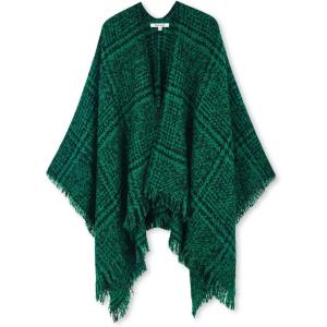 imageMoss Rose Womens Travel Plaid Shawl Wrap Open Front Poncho Cape for Fall WinterQ Green Checks
