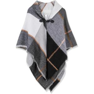 imageMoss Rose Womens Travel Plaid Shawl Wrap Open Front Poncho Cape for Fall WinterRaincloud