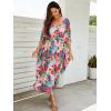 imageMoss Rose Kaftan Dresses for Women V Neck Summer Swimsuit Cover up Caftan Maxi Beach DressesDcolorful Red