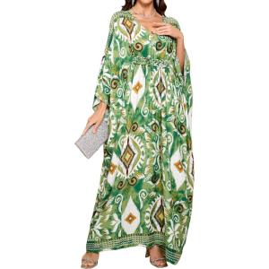 imageMoss Rose Kaftan Dresses for Women V Neck Summer Swimsuit Cover up Caftan Maxi Beach DressesDgreen