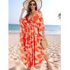 imageMoss Rose Kaftan Dresses for Women V Neck Summer Swimsuit Cover up Caftan Maxi Beach DressesA Red Yellow