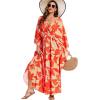 imageMoss Rose Kaftan Dresses for Women V Neck Summer Swimsuit Cover up Caftan Maxi Beach DressesA Red Yellow
