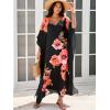 imageMoss Rose Kaftan Dresses for Women V Neck Summer Swimsuit Cover up Caftan Maxi Beach DressesD Black Red Flower