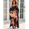 imageMoss Rose Kaftan Dresses for Women V Neck Summer Swimsuit Cover up Caftan Maxi Beach DressesD Black Red Flower