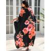 imageMoss Rose Kaftan Dresses for Women V Neck Summer Swimsuit Cover up Caftan Maxi Beach DressesD Black Red Flower