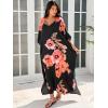 imageMoss Rose Kaftan Dresses for Women V Neck Summer Swimsuit Cover up Caftan Maxi Beach DressesD Black Red Flower