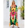 imageMoss Rose Kaftan Dresses for Women V Neck Summer Swimsuit Cover up Caftan Maxi Beach DressesD Fuchsia Yellow Flower